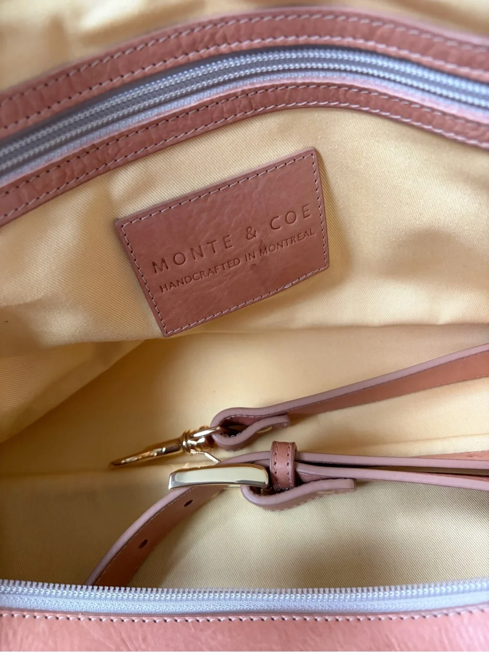 Monte & Coe Beige Canvas and Tan wool and Leather Weekender with Blue Stripe